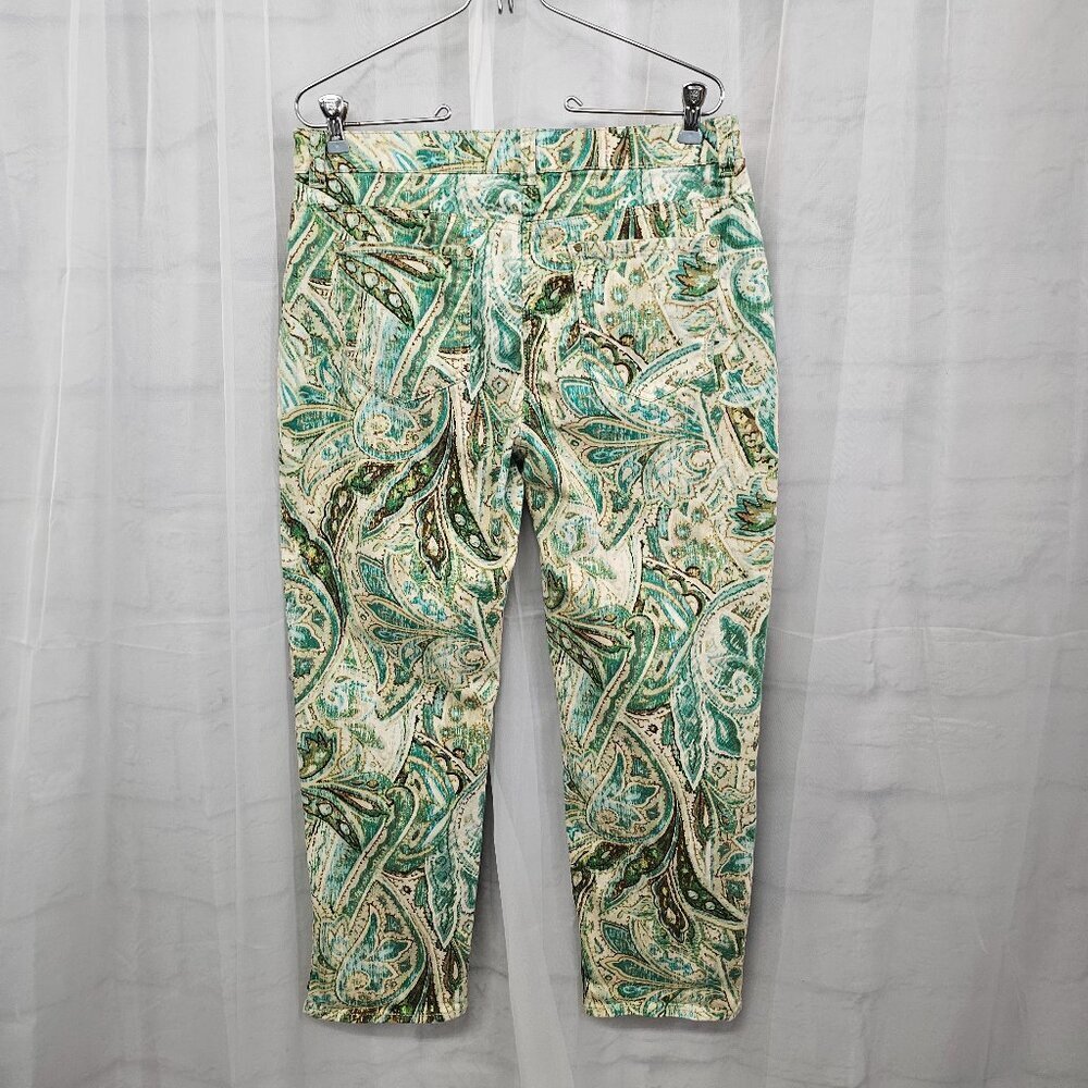 Chico's Pants Green Paisley Festival Boho Summer Grunge Crop Straight 1 (M/8) - Picture 9 of 14